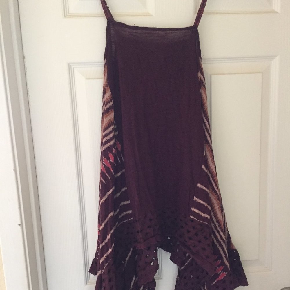 Free People Boho Plum Purple Asymmetrical Mini Dress Tunic Size XS